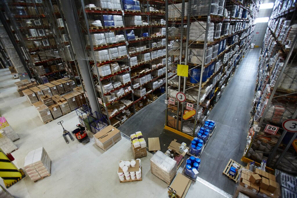 warehouse interior with packaged goods 